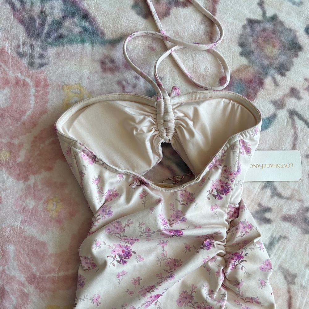 LoveShackFancy Cream Bandeau with Pink Floral Print Size XS NWT - Picture 7 of 7